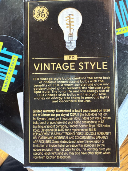 GE LED A19 Amber Vintage Bulb, 5W=60W, Dimmable, Warm Candle Light – 1 Bulb, NEW