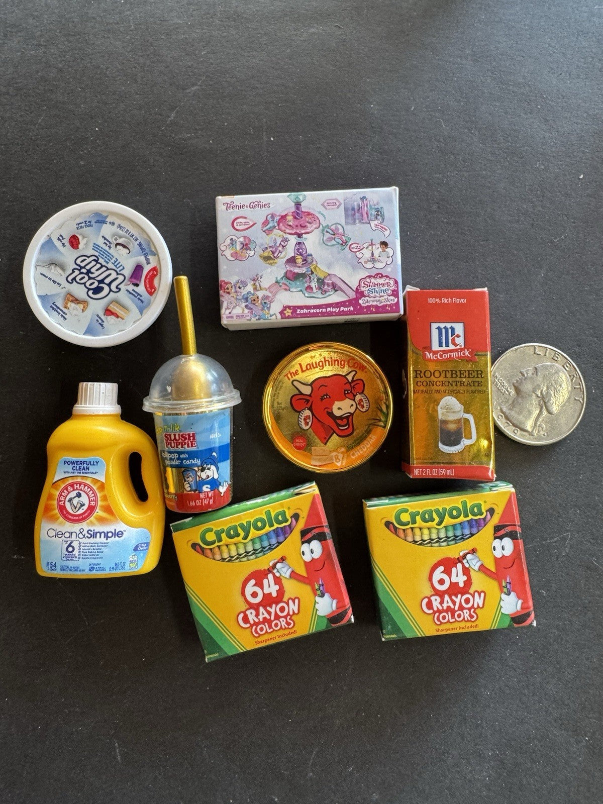 LOT OF 8  Doll House Scale Crayola Crayons Mini Brands ALL, LAUGHING COW