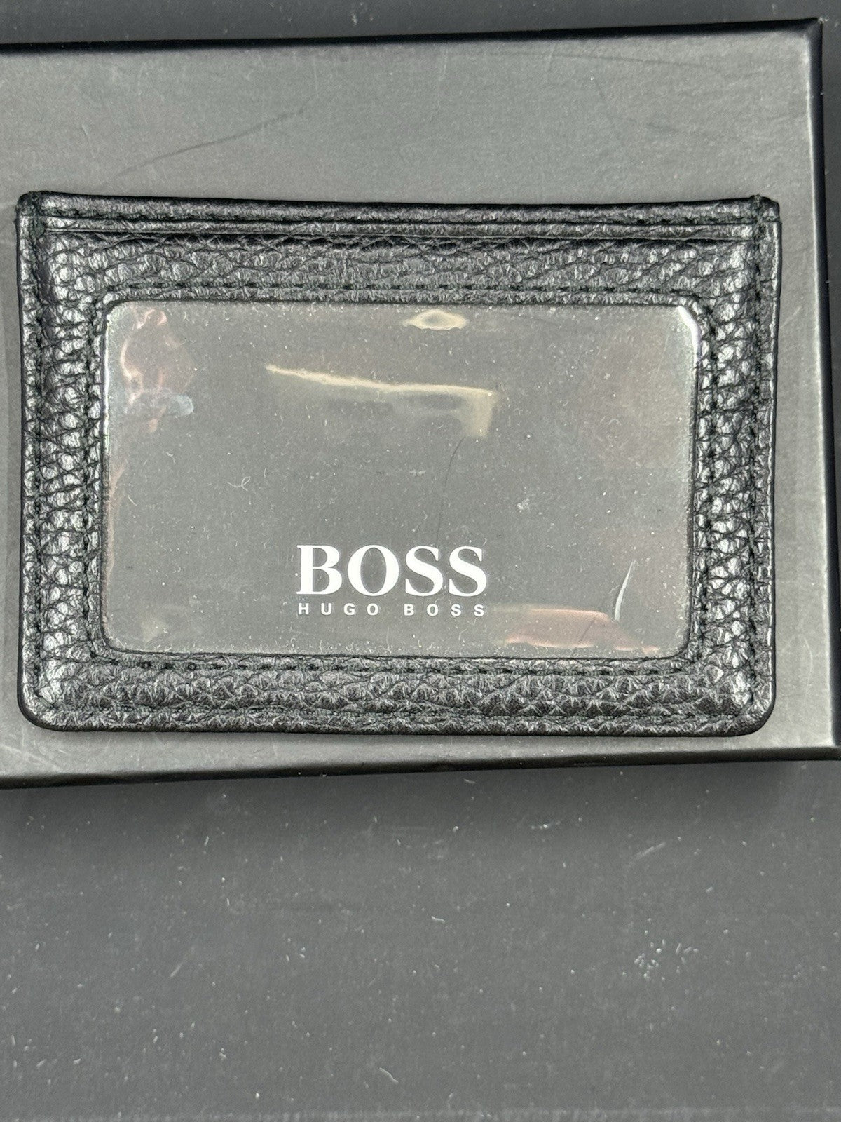 Hugo Boss Men's Highway Black Pebbled Leather Card Case Wallet BRADENTON