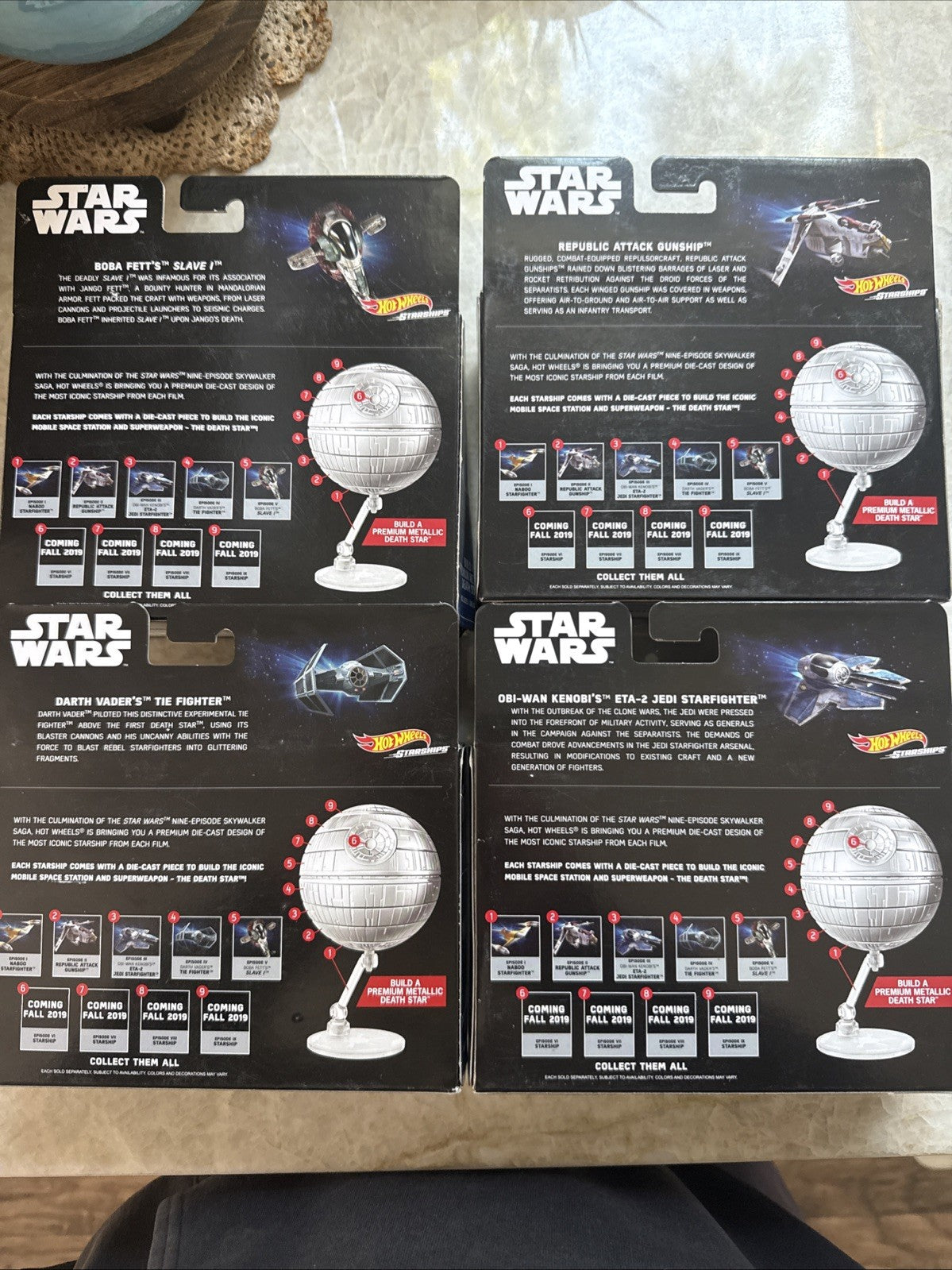 4- Star Wars Hot Wheels Commemorative Series #2-5 of 9 Starships