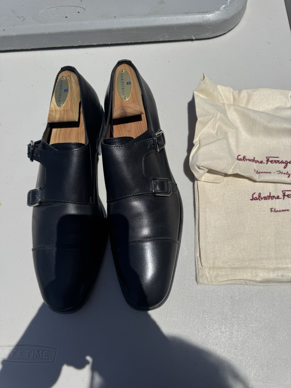 Salvatore Ferragamo Black Leather Double Monkstrap Loafer sz 8D