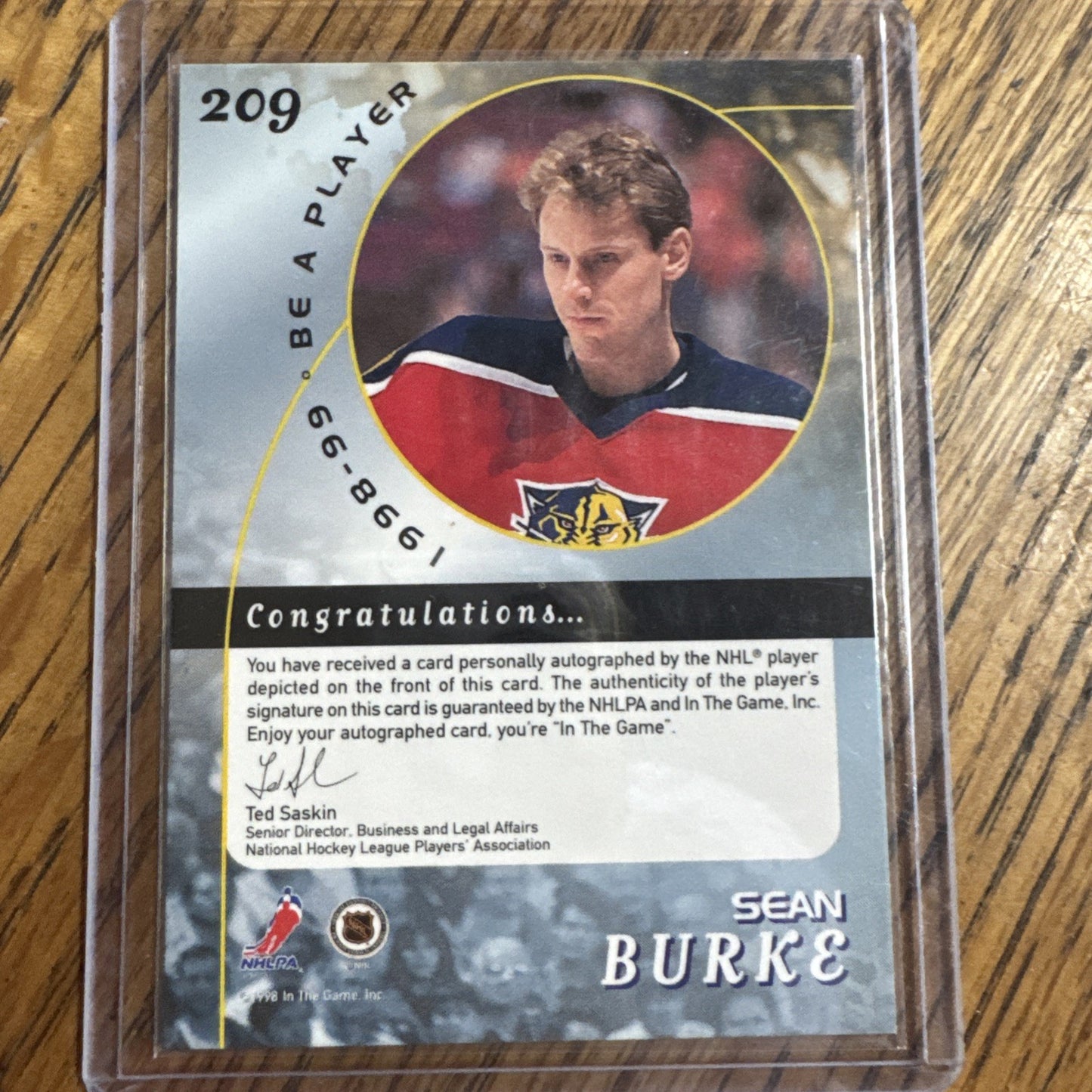 1998-99 In the Game Be A Player - Sean Burke #209 Gold Autographs (AU)