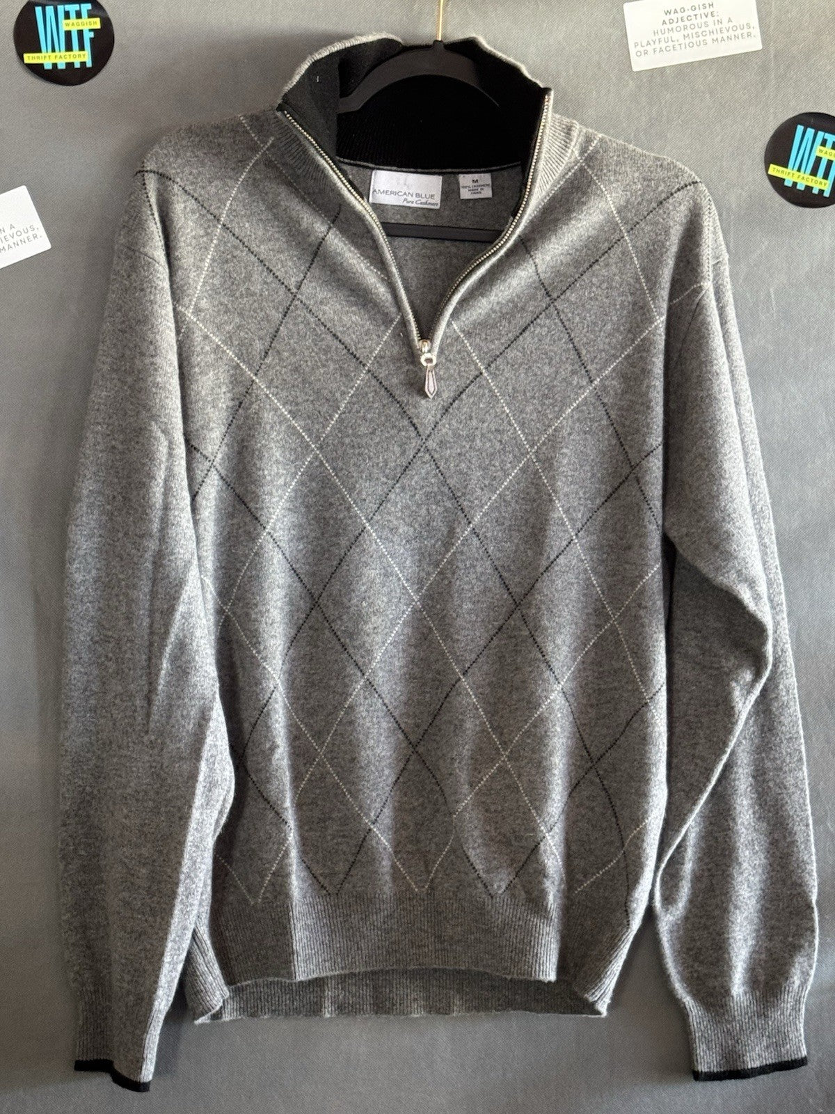 American Blue PURE cashmere gray heather, zip-neck sweater M