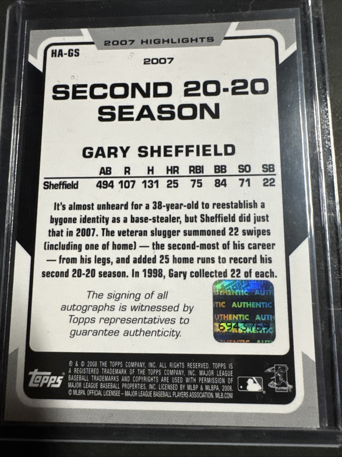2008 Topps - Highlights Autographs Gary Sheffield #HA-GS (AU)