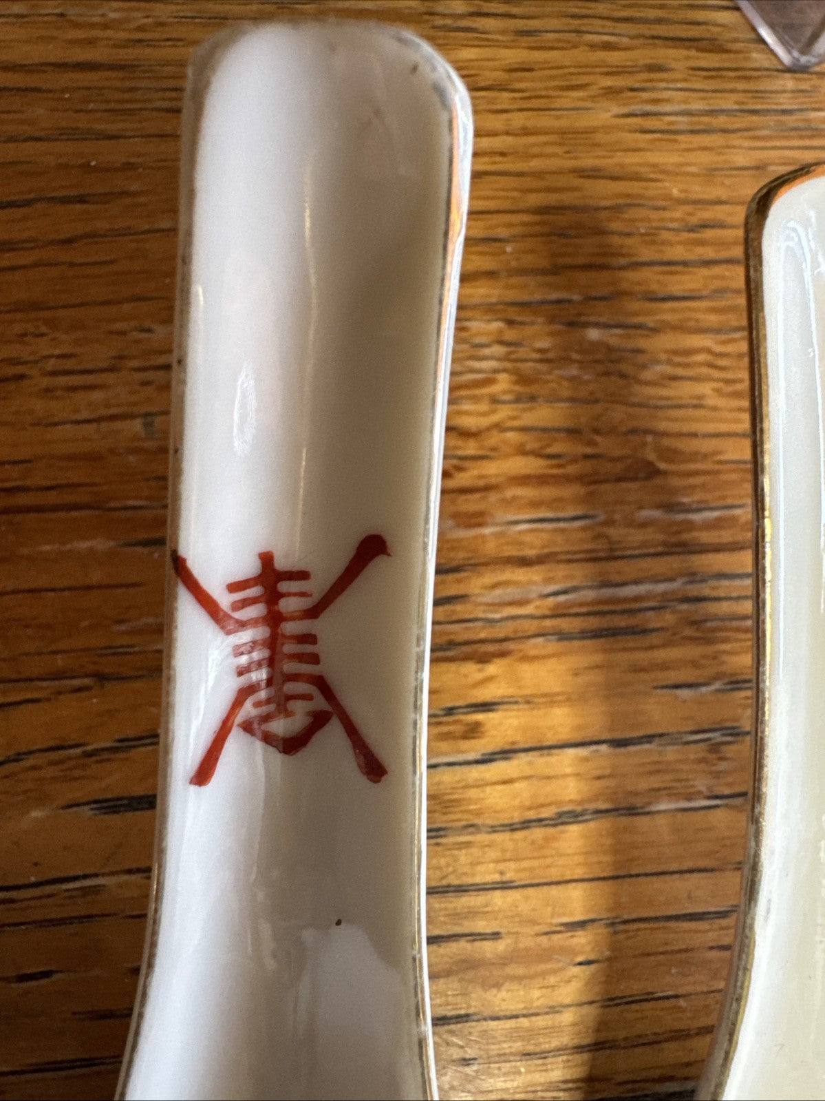 2 Chinese Porcelain Serving Spoons Hand Painted 1 Antique 1 Vintage