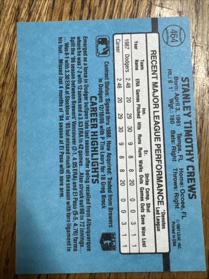 1988 Donruss - Tim Crews #464 Solid Blue Upper Right Corner (RC)