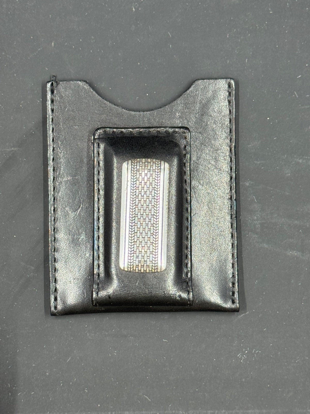 Brighton Salina Thick Stiff Black Leather Money Clip Pocket Wallet Silverplated