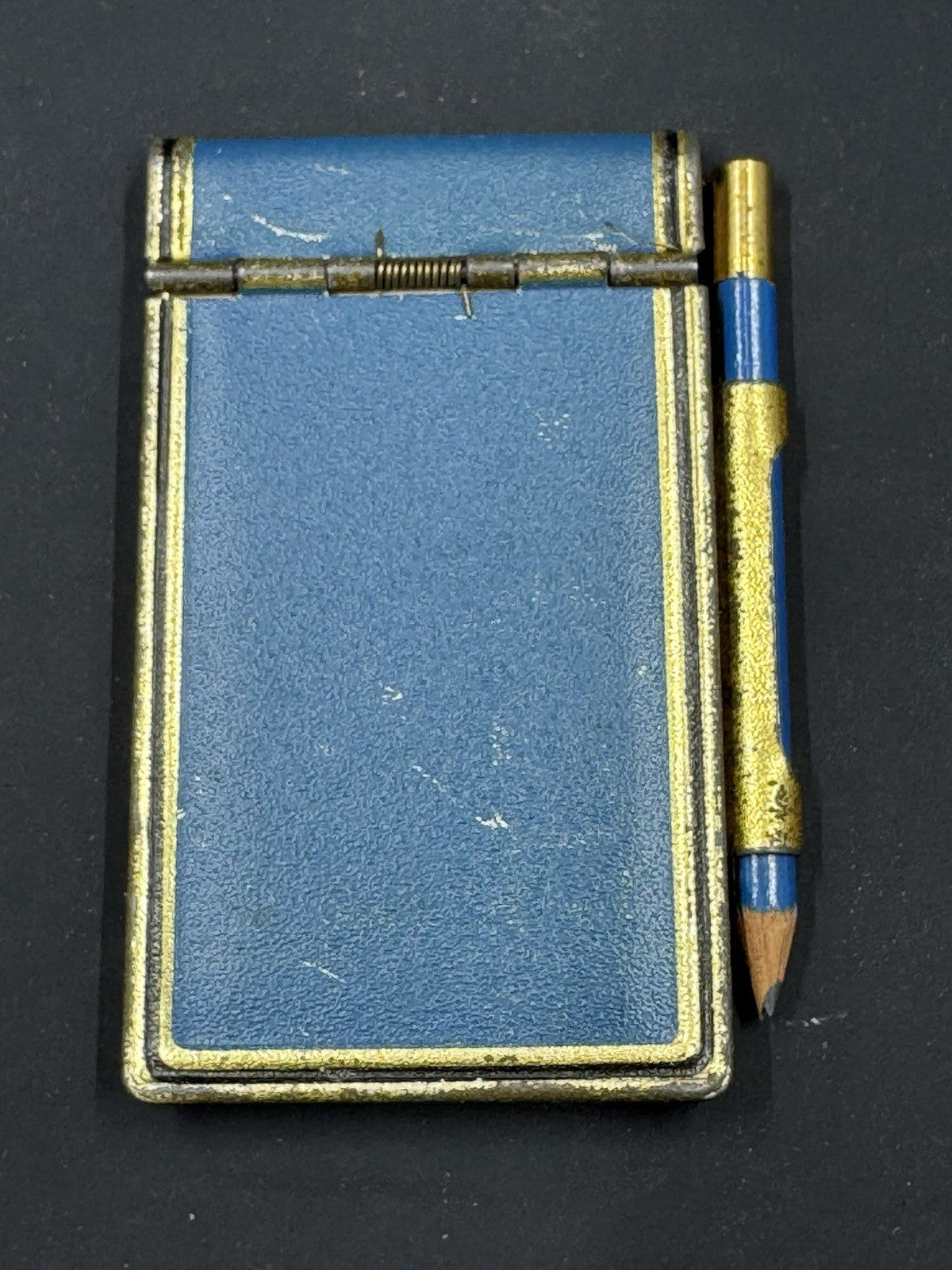 Antique Brass Miniature Notebook with Original Paper, Locking Pencil