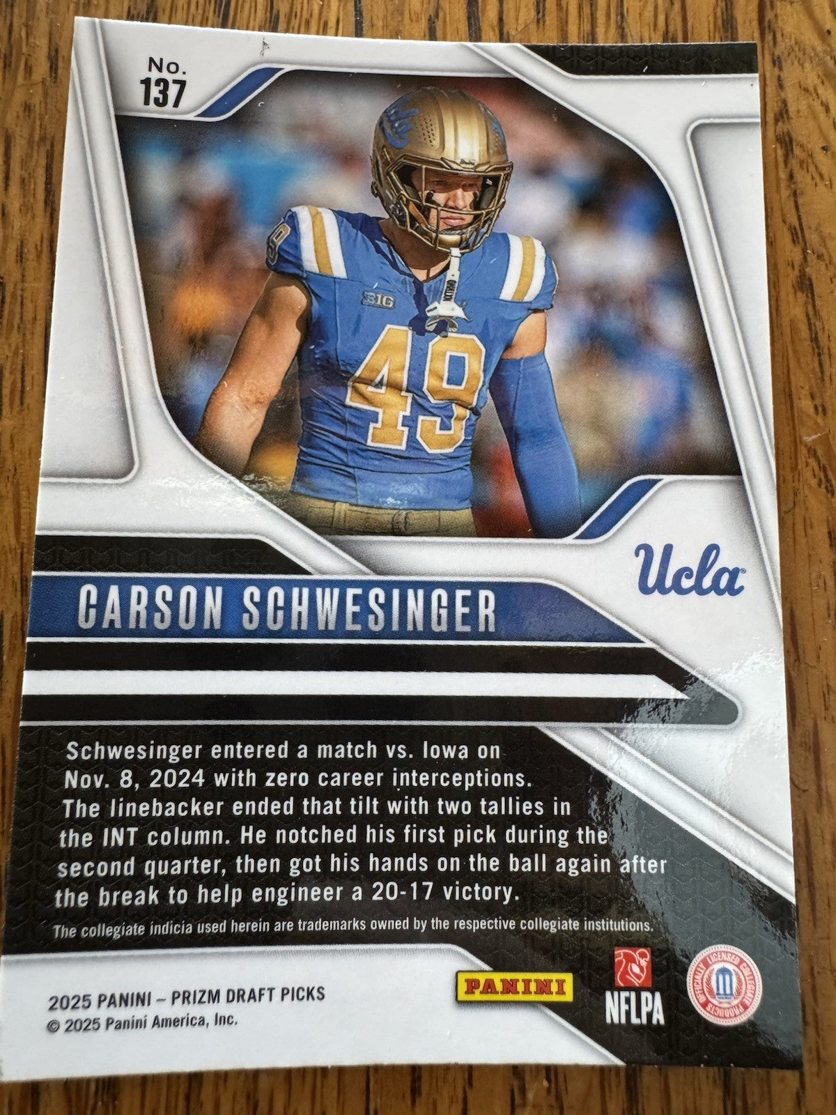 2025 Panini Prizm Draft Picks - Carson Schwesinger #137 Silver Prizm (RC)