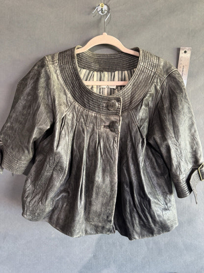 Vintage Early 2000s Distressed Gray Leather Cropped Jacket | Mike & Chris | M