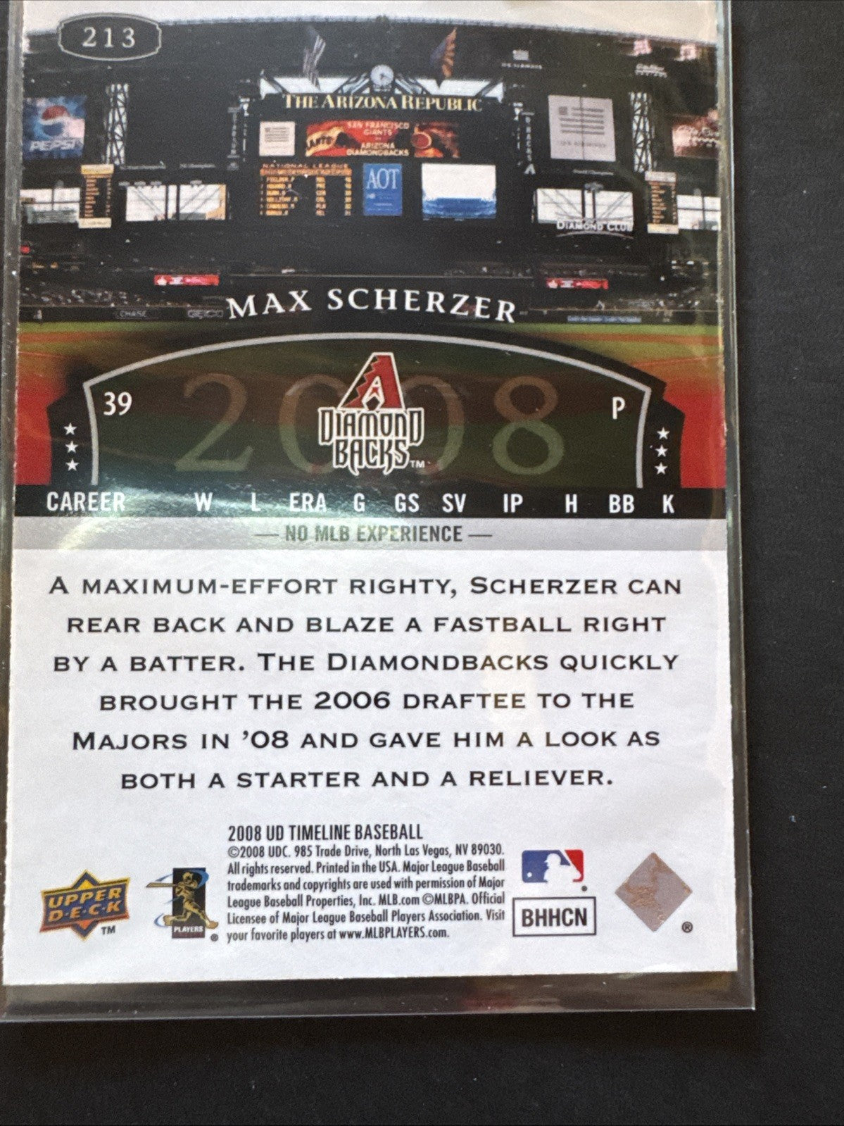 2008 Upper Deck Timeline - Max Scherzer #213 (RC)
