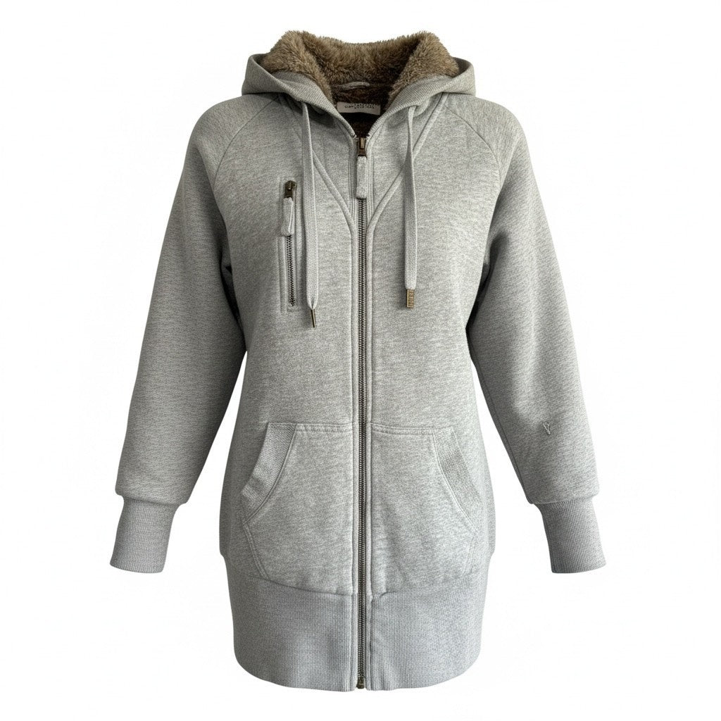 Juicy Couture Reversible Rabbit Fur/Gray Hoodie Full Zip Women’s Jacket Petite