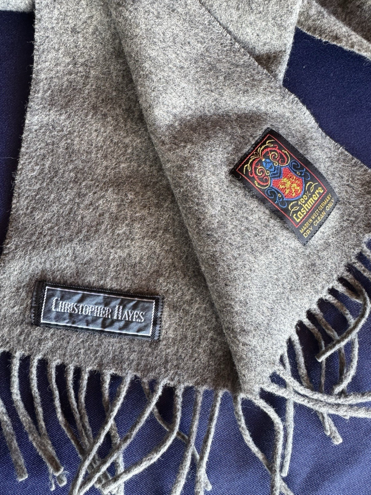 Christopher Hayes Unisex Wool Scarf Fringe One Size GRAY