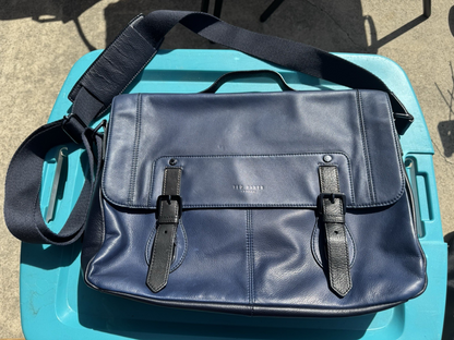 Ted Baker London Leather Briefcase Messenger Bag Laptop Satchel blue w/ black
