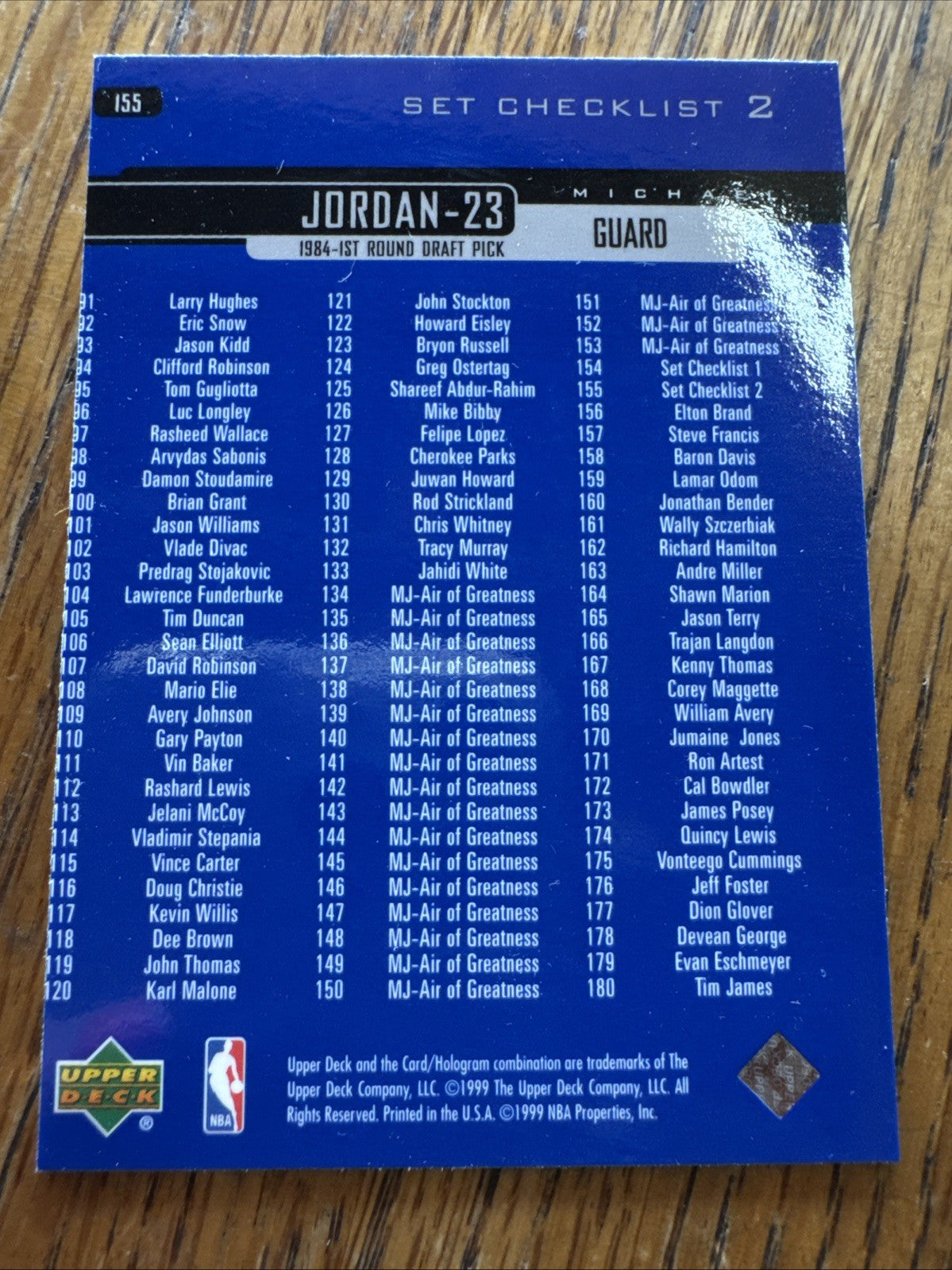 1999-00 Upper Deck - Checklist Michael Jordan #155