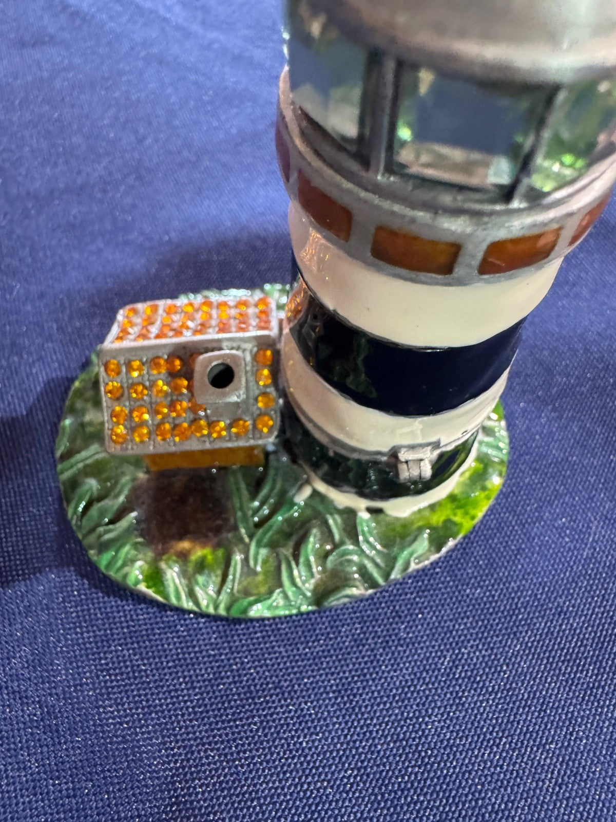 Lighthouse w/ Caretaker's Cottage Trinket Box 'OLD SALT' ENAMELED JEWEL PILL BOX