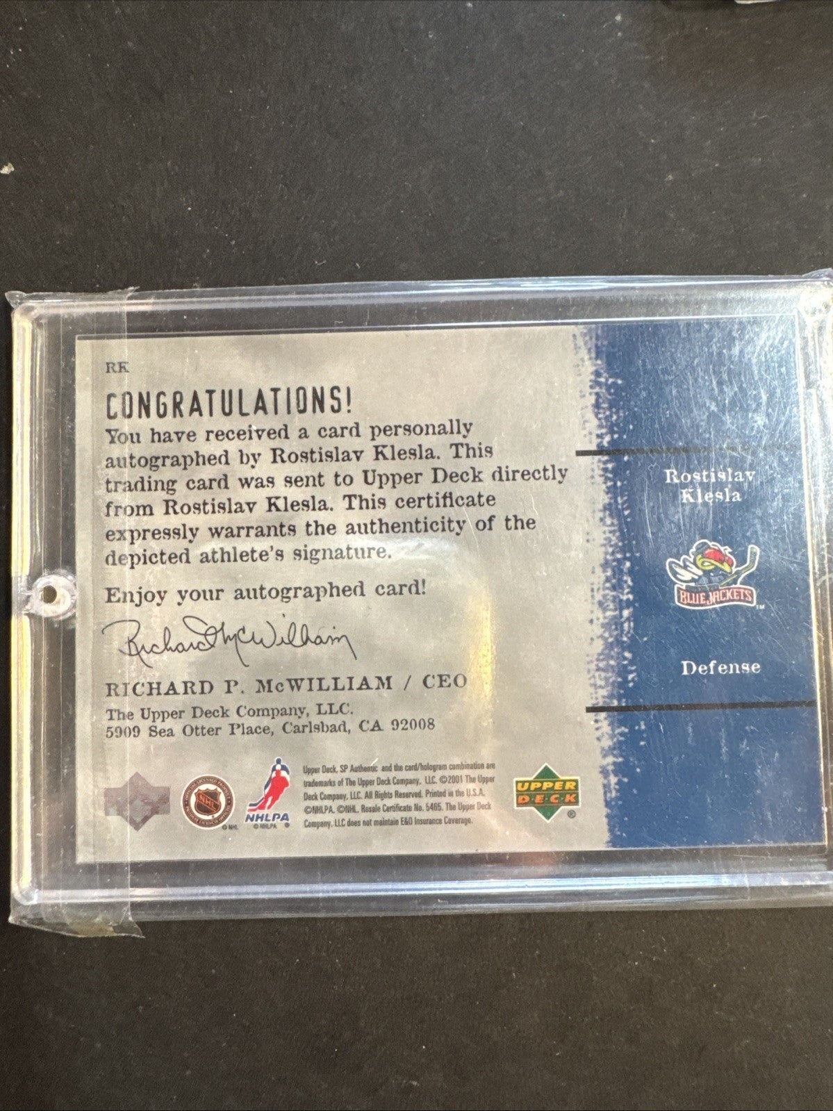 2000-01 SP Authentic - Sign of the Times Rostislav Klesla #RK (AU, RC)