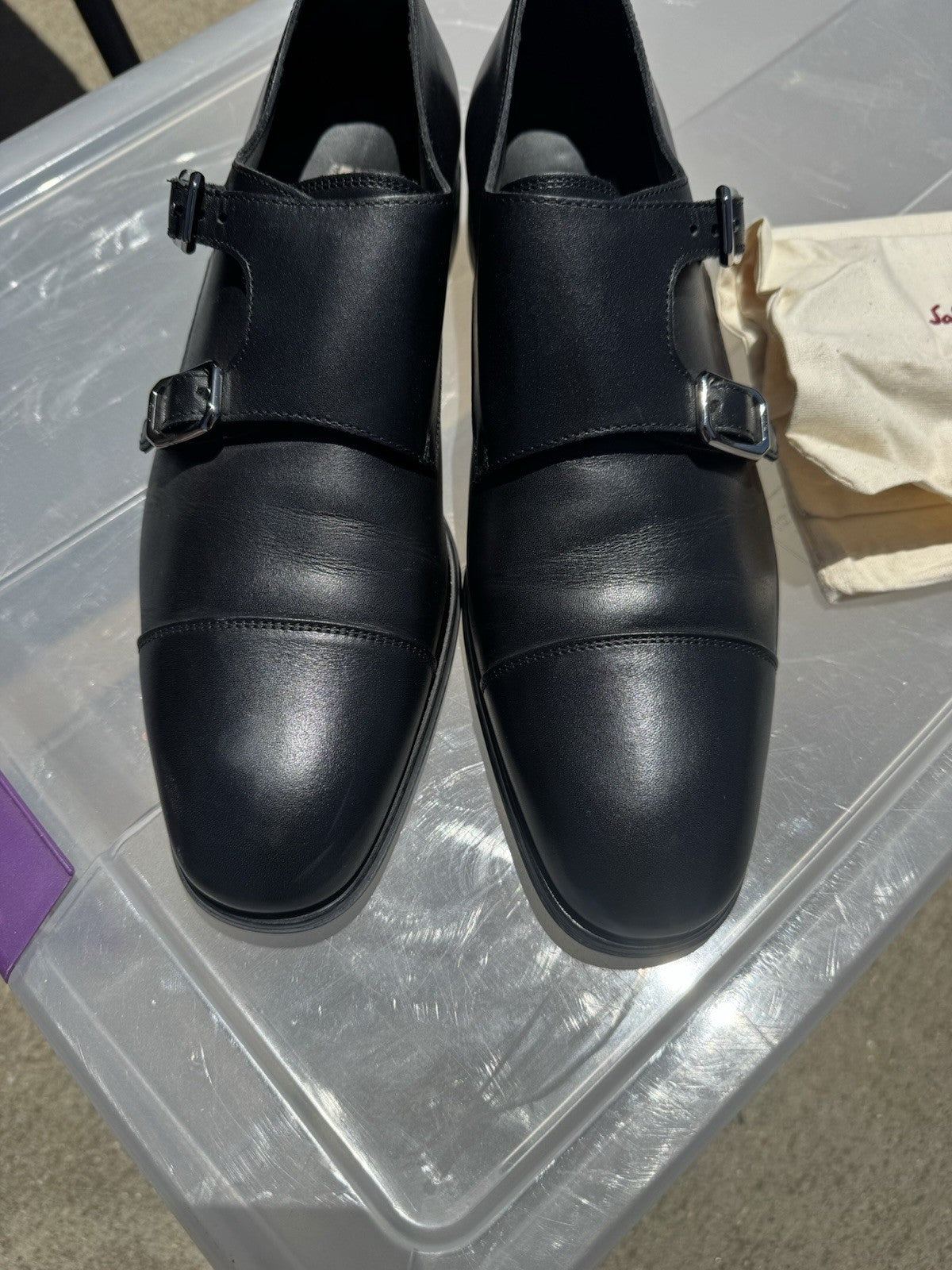 Salvatore Ferragamo Black Leather Double Monkstrap Loafer sz 8D
