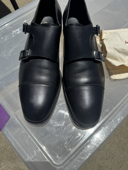 Salvatore Ferragamo Black Leather Double Monkstrap Loafer sz 8D