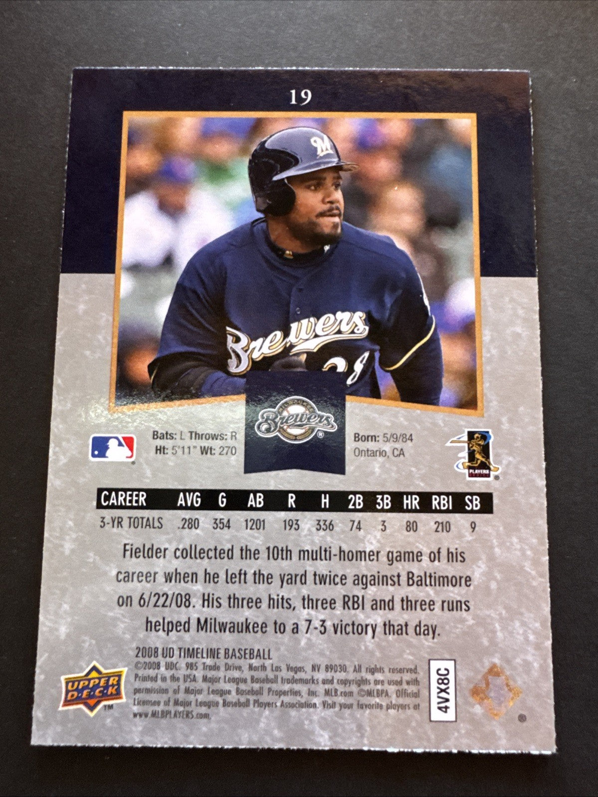 2008 Upper Deck Timeline - Prince Fielder #19