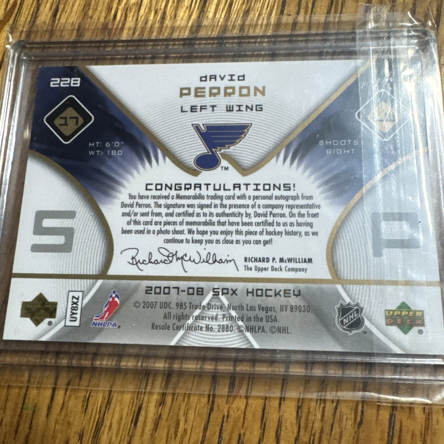 2007-08 SPx - David Perron #228 /999 (AU, MEM, RC)