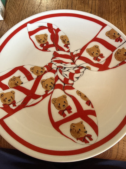 CURZON Plate Red & White Teddy Bear Bow Snack  Appetizer or Replacement 8.25 "