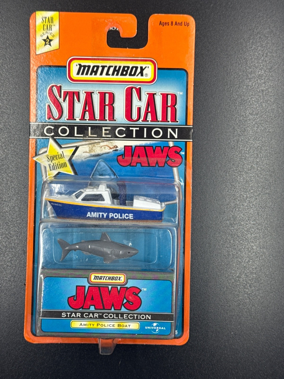 JAWS Amity Police Boat W/Shark 1997 Matchbox Star Car Collection Special Edition
