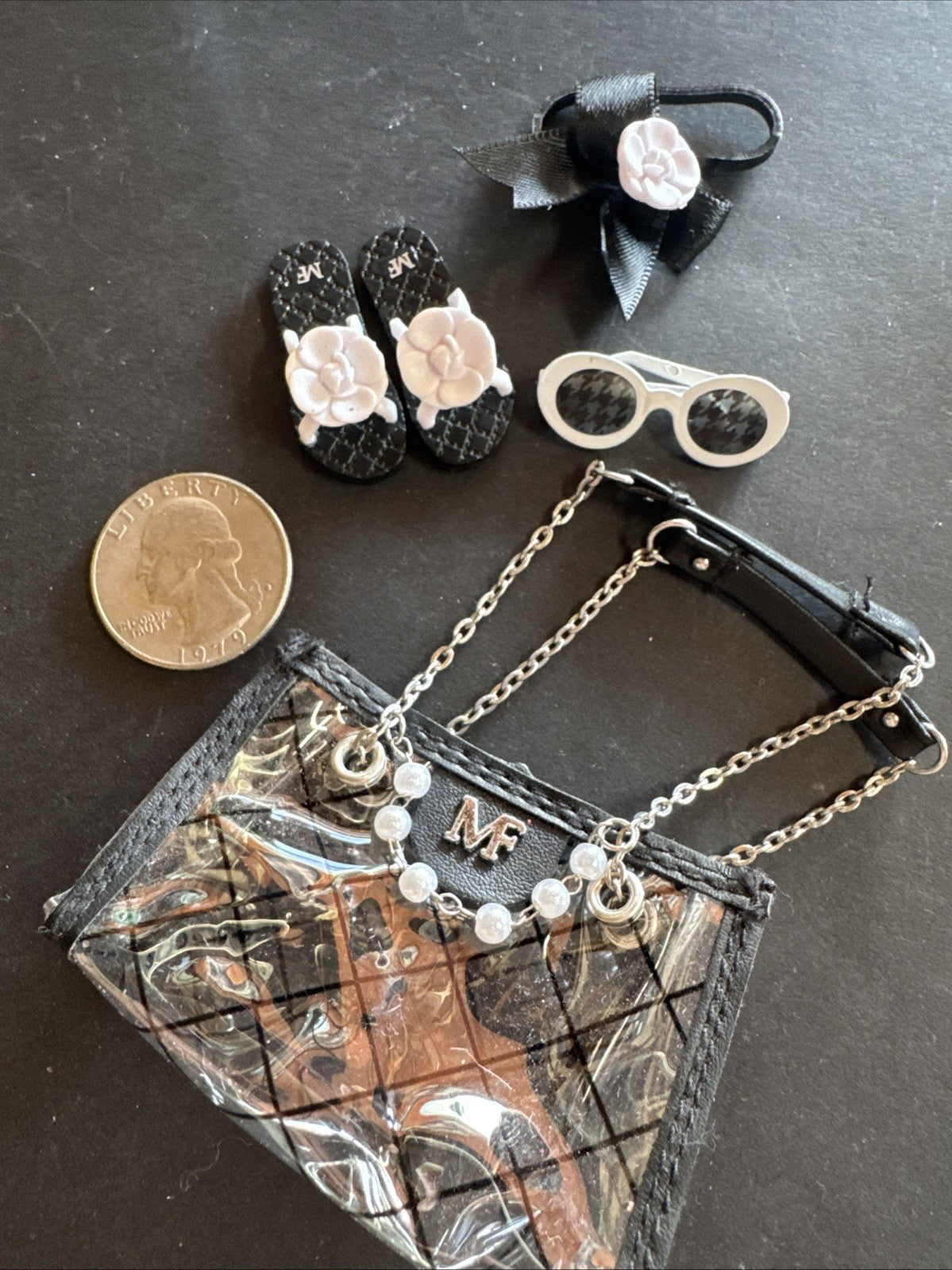 LOT OF 4 Mini Brands BARBIE - Clear Handbag W/Black Straps &Pearls for 1/6 doll