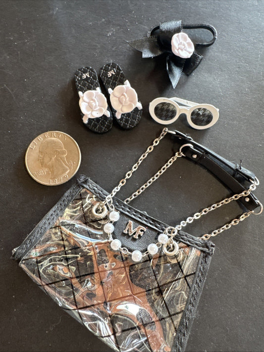 LOT OF 4 Mini Brands BARBIE - Clear Handbag W/Black Straps &Pearls for 1/6 doll