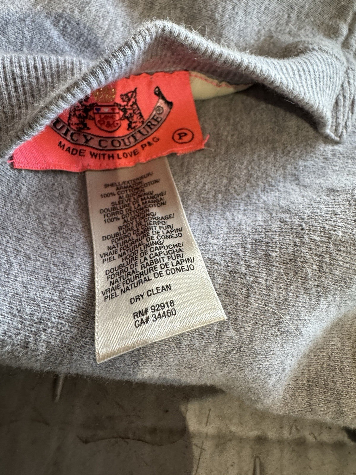 Juicy Couture Reversible Rabbit Fur/Gray Hoodie Full Zip Women’s Jacket Petite