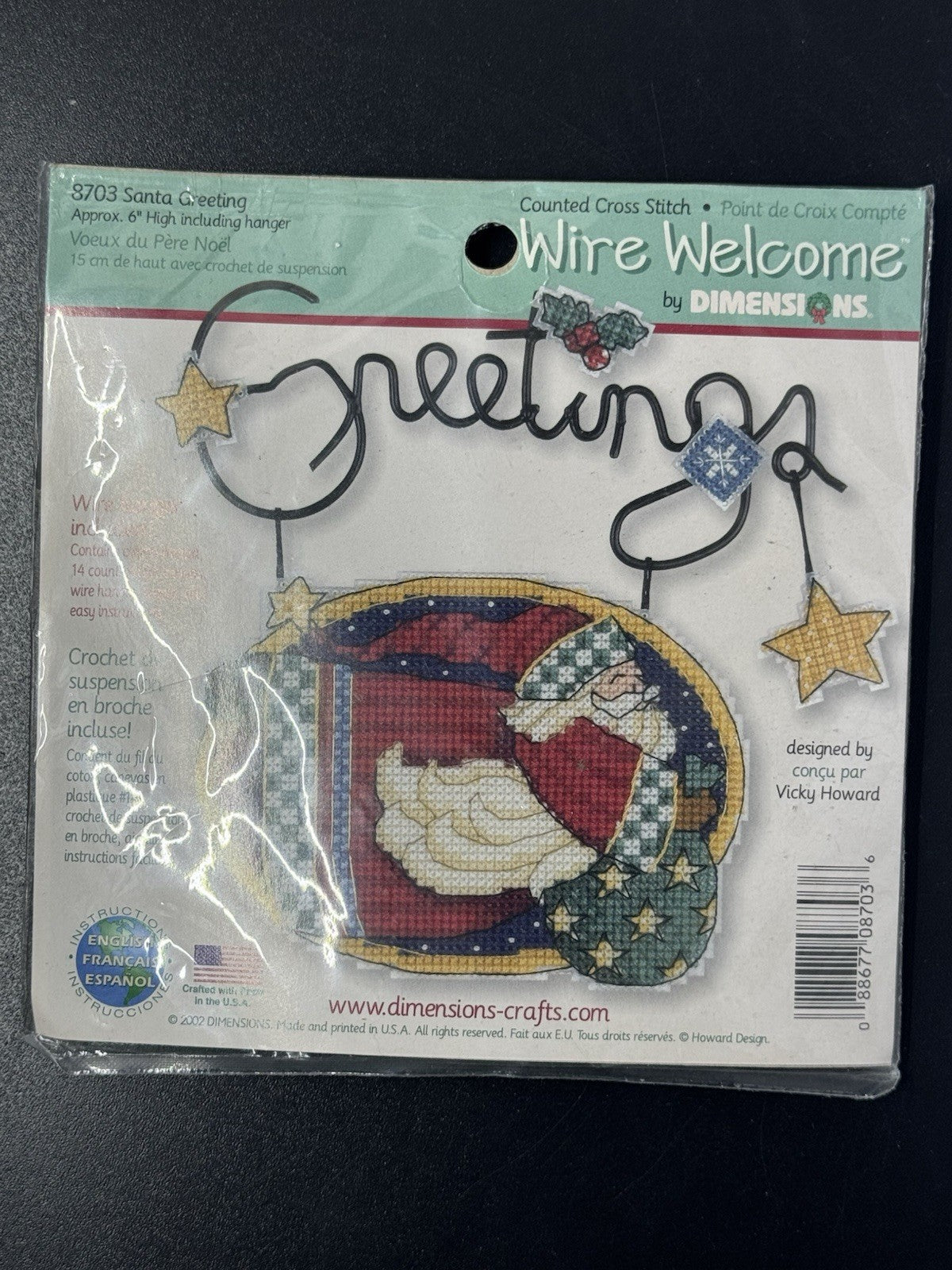 2002 SANTA GREETING WIRE WELCOME cross stitch kit DIMENSIONS plastic canvas NIP