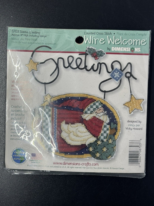 2002 SANTA GREETING WIRE WELCOME cross stitch kit DIMENSIONS plastic canvas NIP
