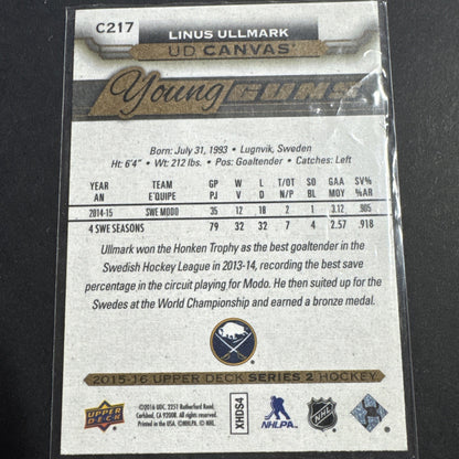 2015-16 Upper Deck - Ud Canvas Young Guns Linus Ullmark #C217 (RC)