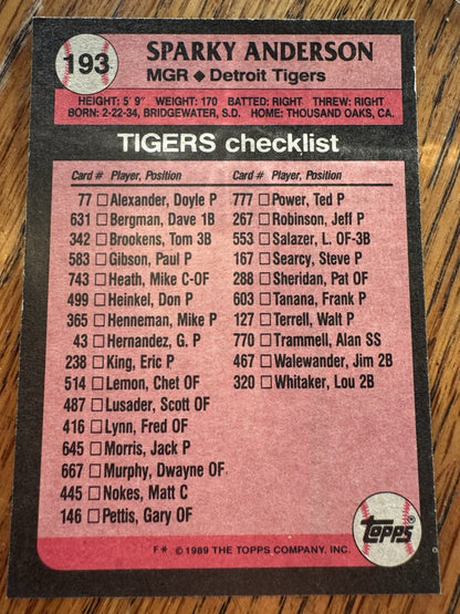1989 Topps - Team Checklist Sparky Anderson #193