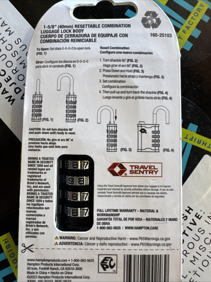 Brinks 40Mm Heavy Duty Zinc Die-Cast Resettable TSA Luggage Padlock