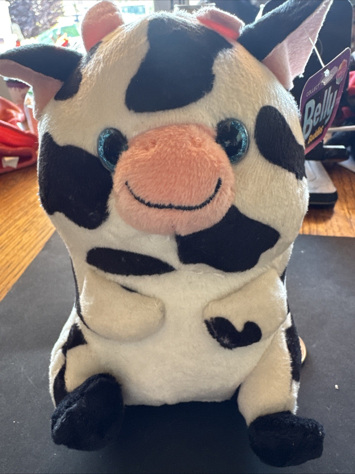 Nanco Belly Buddies Plush Cow Stuffed Animal Small Washable White Black Pink