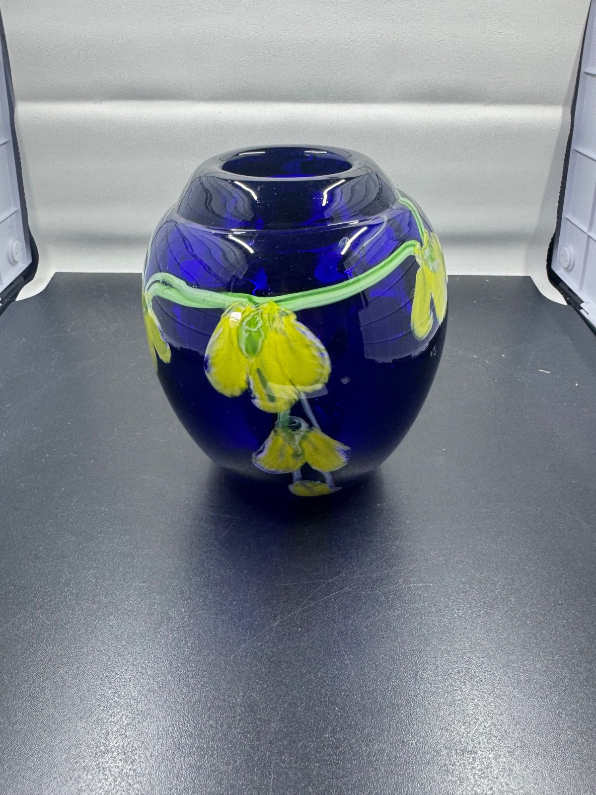 VINTAGE MURANO  'Laburnum COBALT BLUE GLASS PAPERWEIGHT VASE