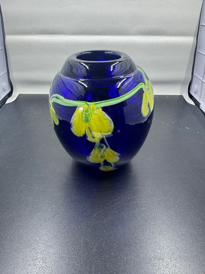 VINTAGE MURANO  'Laburnum COBALT BLUE GLASS PAPERWEIGHT VASE