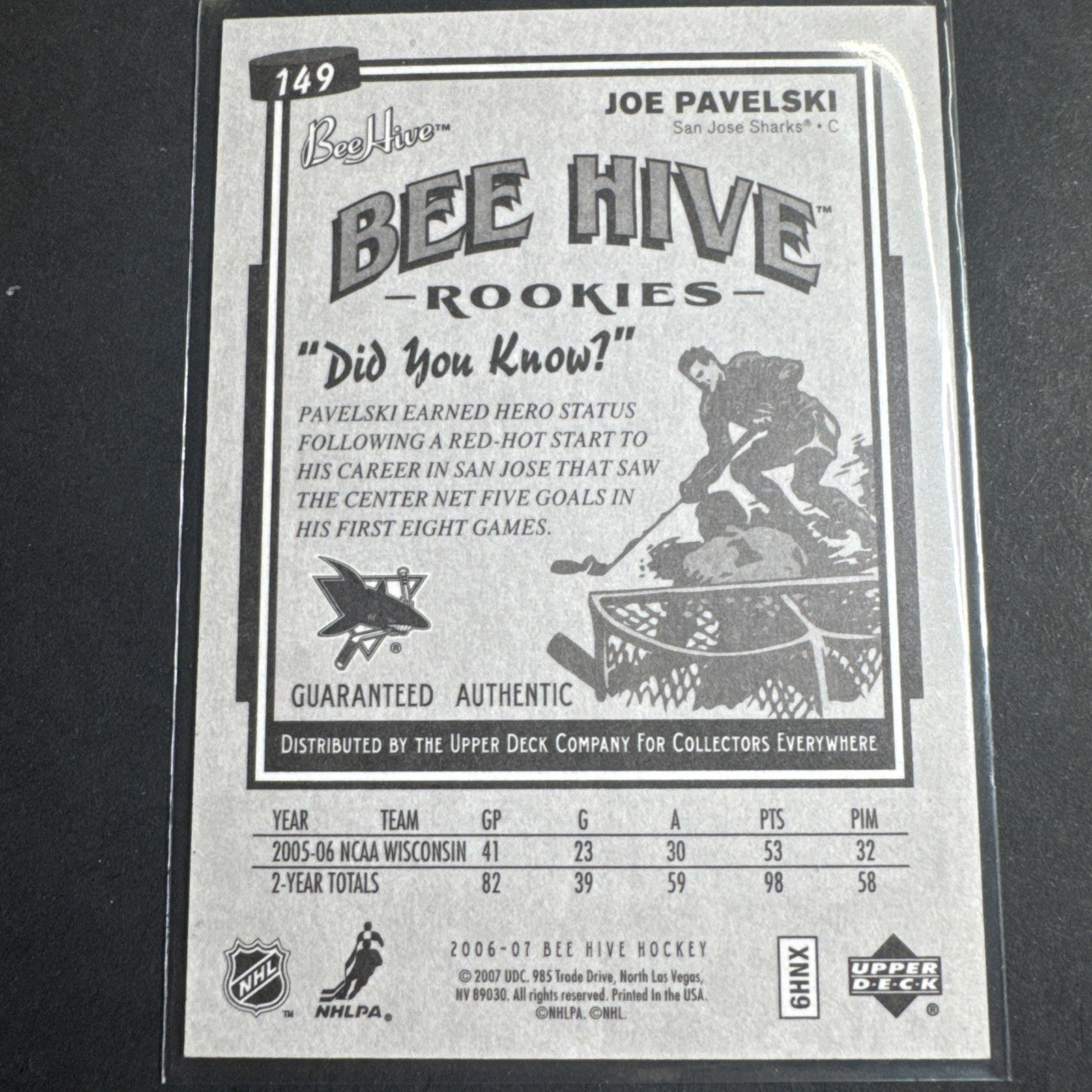 2006-07 Upper Deck Bee Hive - Rookies Joe Pavelski #149 (RC)