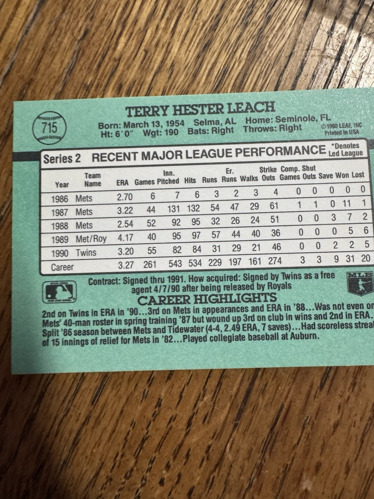 1991 Donruss - Terry Leach #715