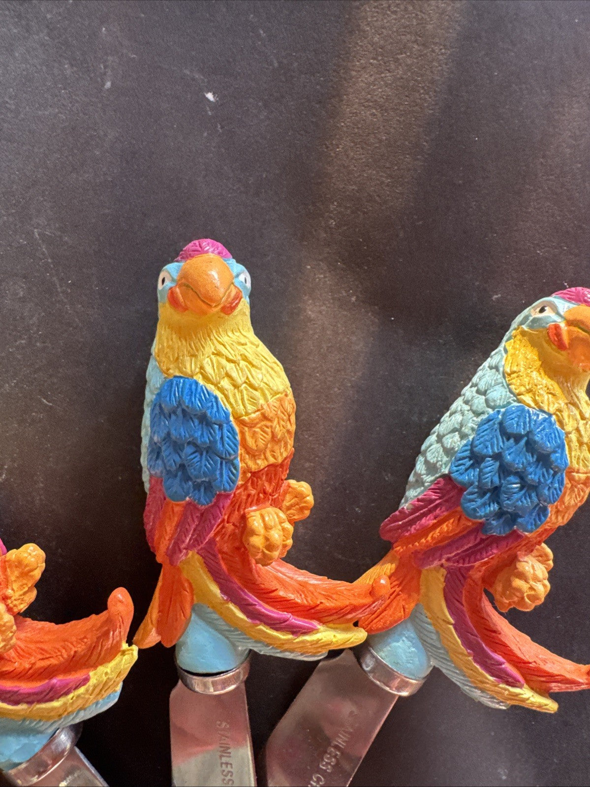 Set (3) Parrot Butter/Cheese Spreader Knives  Stainless Tropical Birds