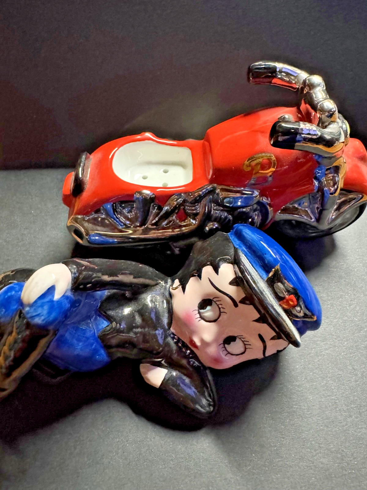NEWBetty Boop On A Motorcycle Clay Art Salt & Pepper Shaker  Motorcycle Betty