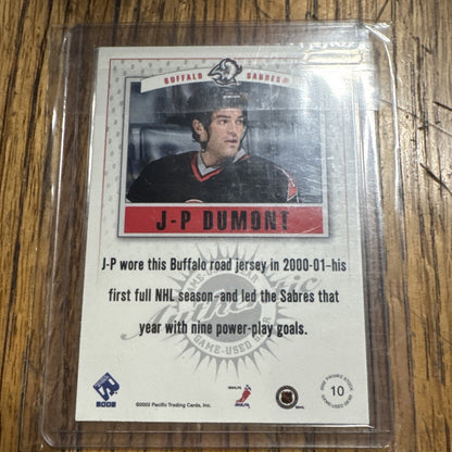 2001-02 Pacific Private Stock - Game-Used Gear J.P. Dumont #10 Patch (MEM)