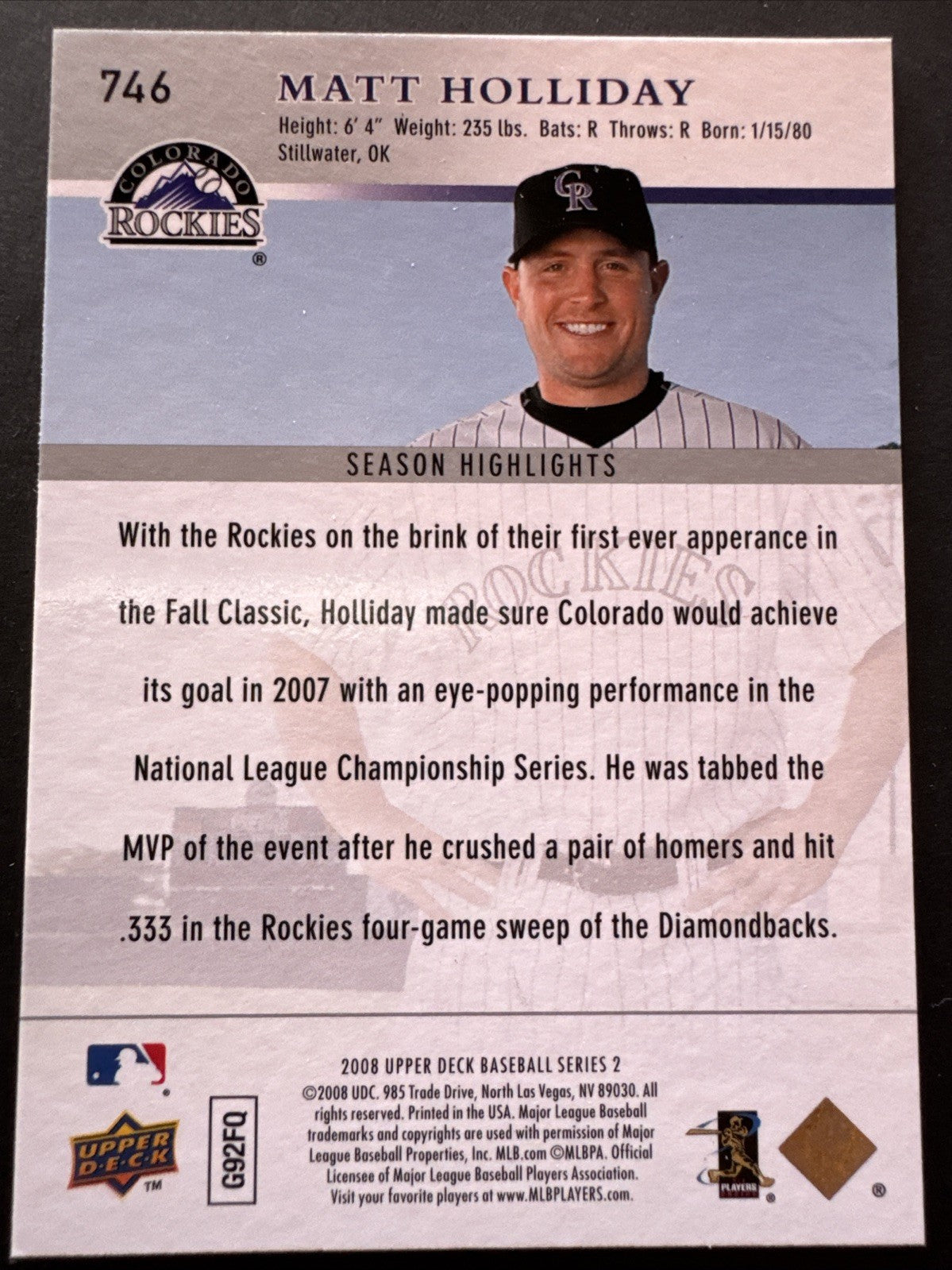2008 Upper Deck - Season Highlights Matt Holliday #746