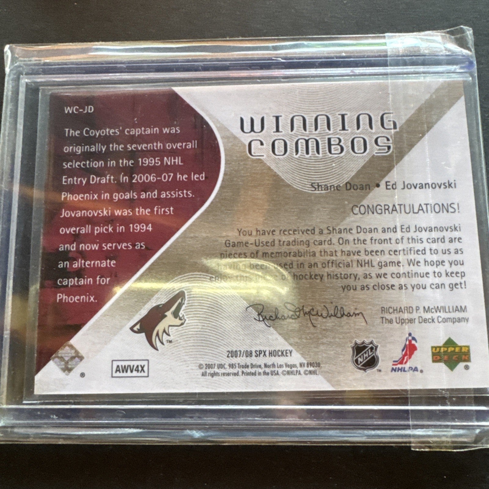 2007-08 SPx - Winning Combos Shane Doan, Ed Jovanovski #WC-JD (MEM)