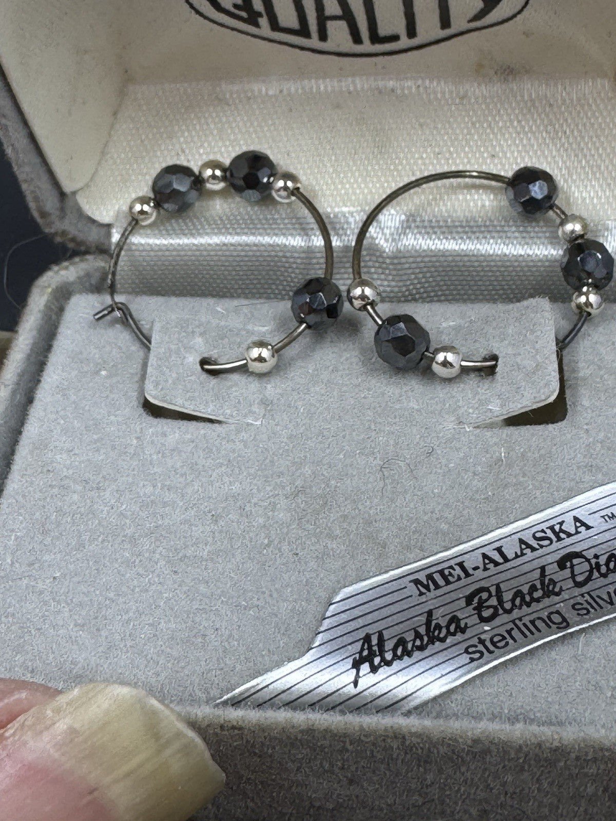 Genuine Mei-Alaska Black Diamond (Hematite)  STERLING SILBER Earrings in box