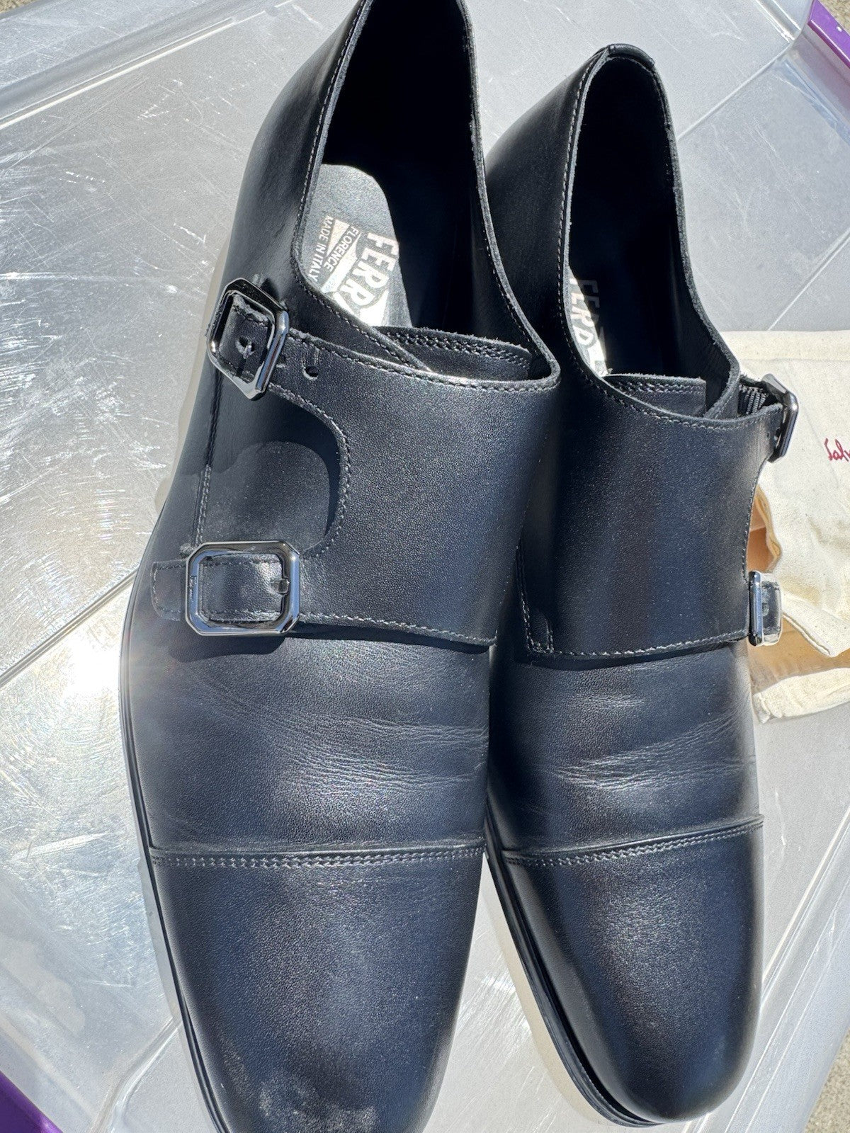Salvatore Ferragamo Black Leather Double Monkstrap Loafer sz 8D