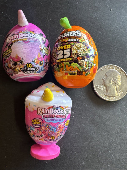 Lot Of 3 Zuru Mini Brands Rainbocorns and Smashers.ONE RARE