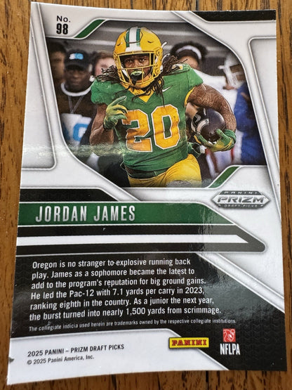 2025 Panini Prizm Draft Picks - Jordan James #98 Silver Prizm (RC)