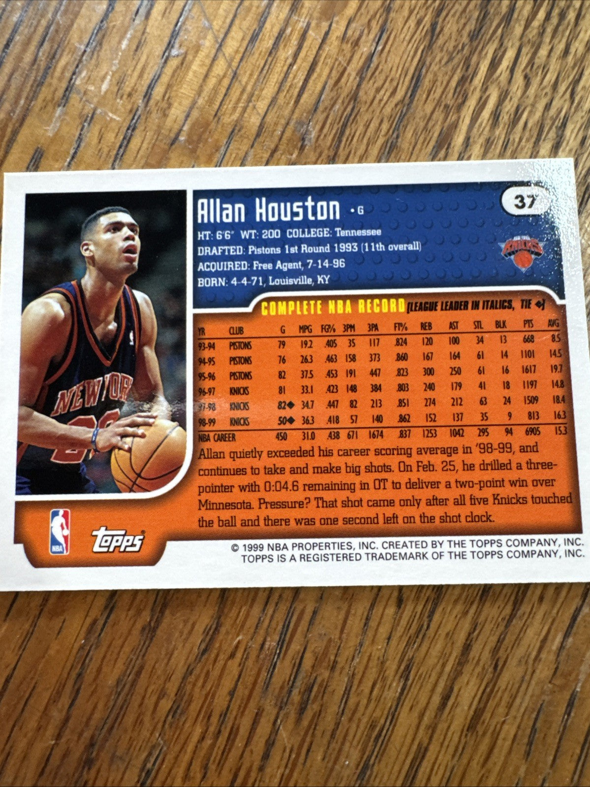 1999-00 Topps - Allan Houston #37